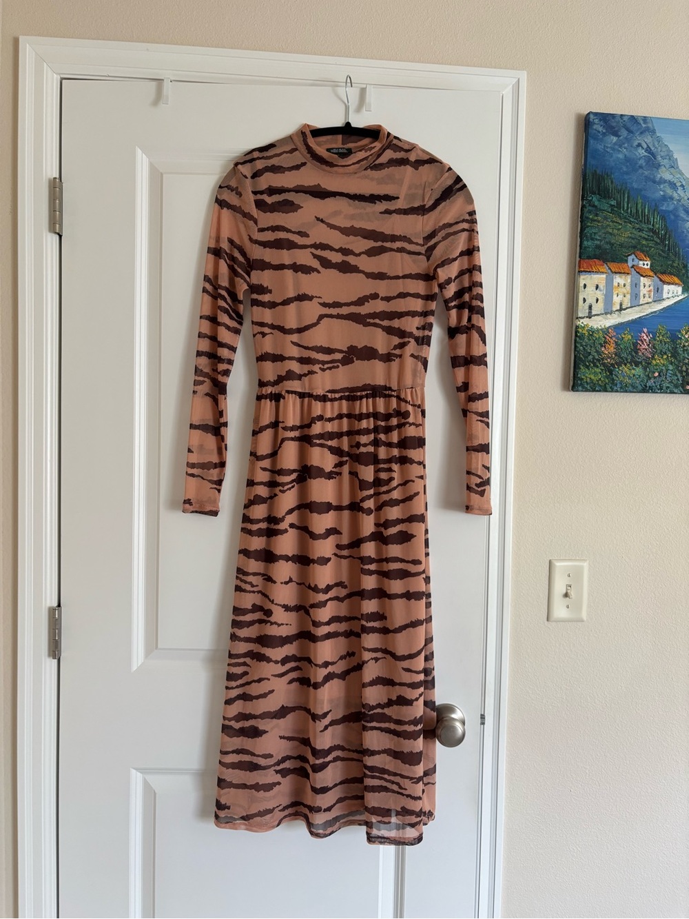 wild fable Brown and Black Tiger-Stripe Long Sleeve Midi Dress